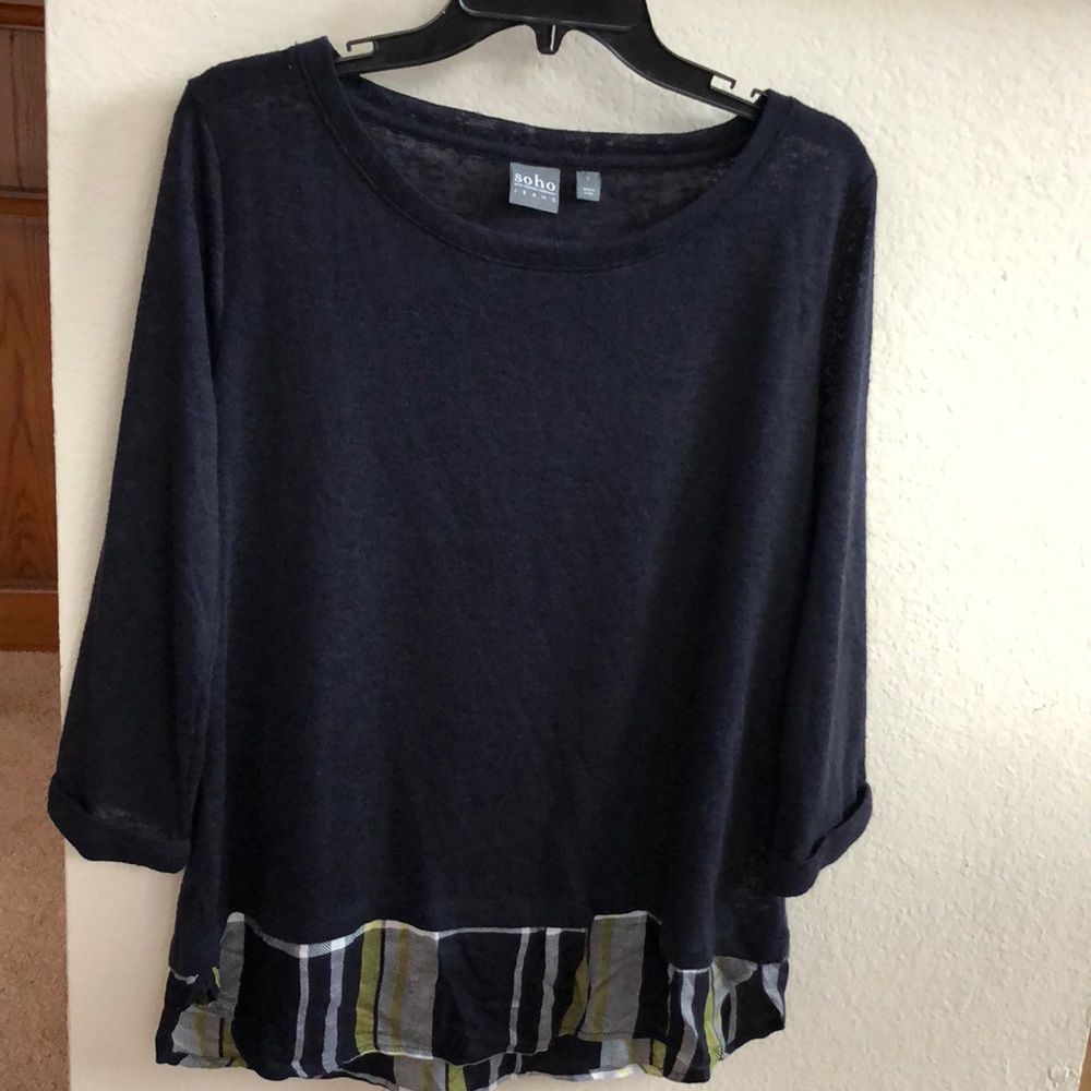 Navy twofer sweater w plaid bottom - L NWOT.
